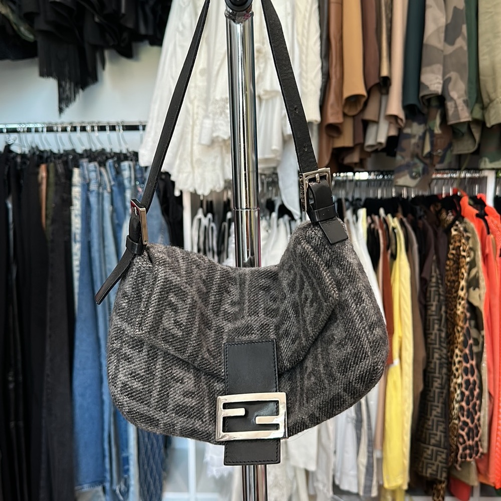Fendi Grey Wool Baguette